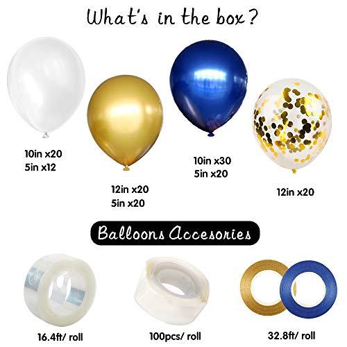 146pcs Navy Royal Blue and Gold Balloon Confetti Balloon, White Latex Balloon for Birthday, Baby Shower - Decotree.co Online Shop