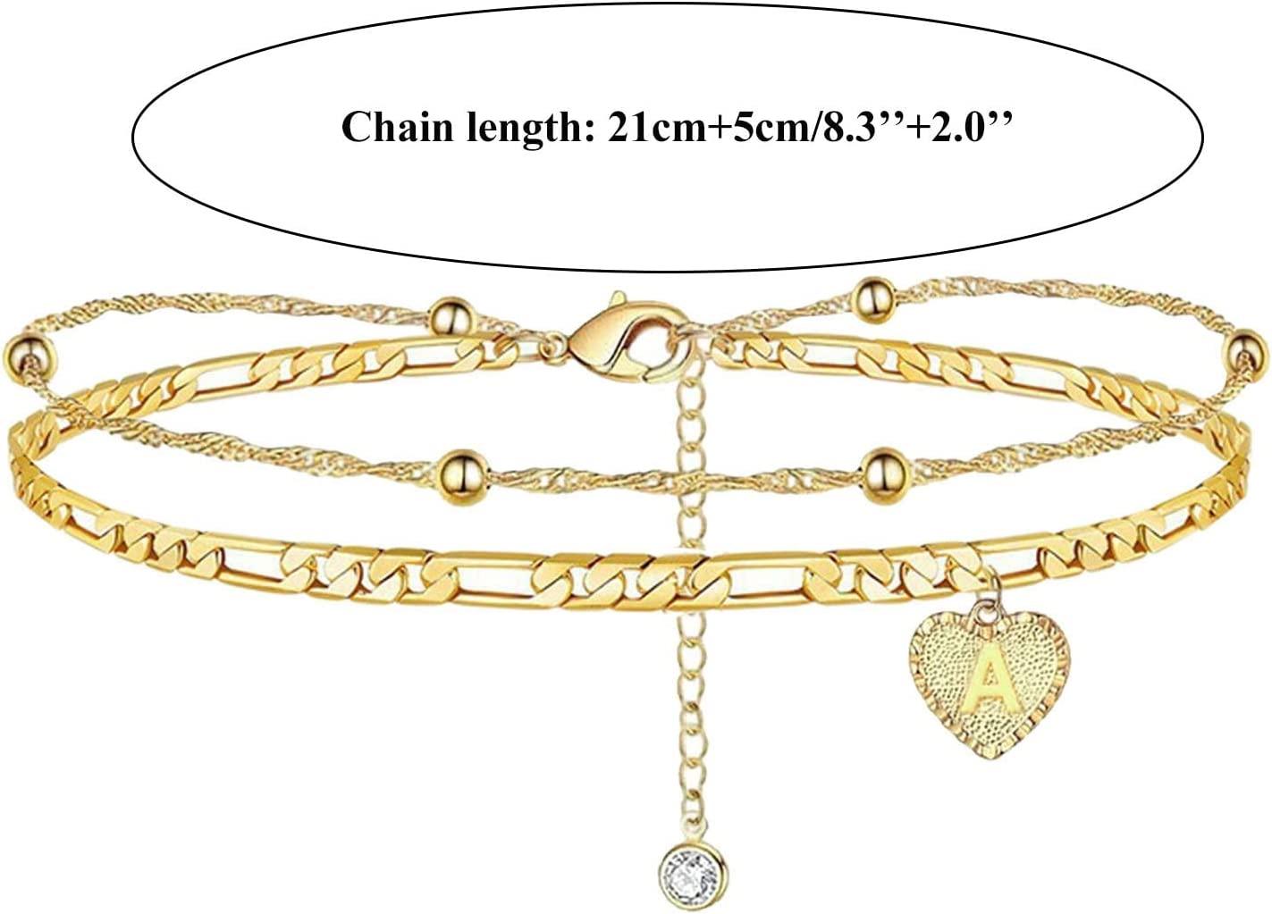 1PCS Heart Initial Ankle Bracelets for Women Gold 26 Letters Love Anklet Women's Foot Chain Heart-Shaped Double-Layer Anklet Bracelets for Women - Decotree.co Online Shop