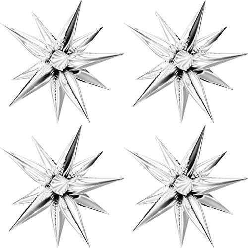 24 Pcs Explosion Star Foil Balloons- 12 Point Star Balloons,Silver Starburst Cone Mylar Balloons Spike Balloons for Party Supplies Christmas Birthday Wedding Baby Shower - Decotree.co Online Shop