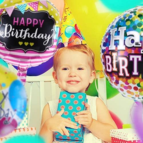 30 Pieces 18 Inch Happy Birthday Foil Balloons Round Shape Foil Mylar Balloons Color Floating Balloon for Birthday Party - Decotree.co Online Shop