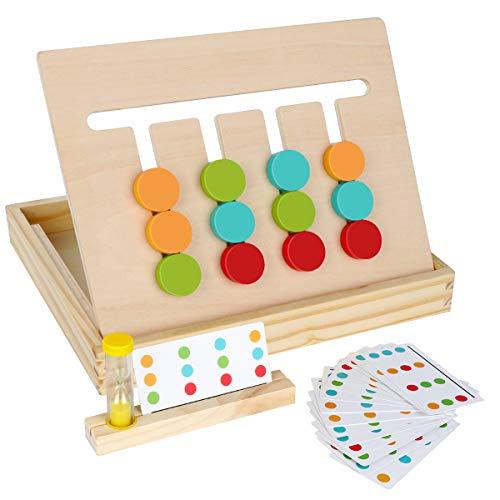 Montessori Learning Toys Slide Puzzle Color & Shape Matching Brain Teasers Logic Game Preschool Educational Wooden Toys for Kids Boys Girls Age 3