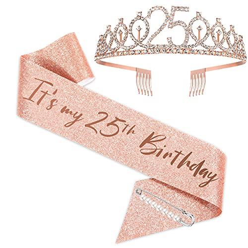 25th Birthday Sash and Tiara for Women, Rose Gold Birthday Sash Crown 25 & Fabulous Sash and Tiara for Women - Decotree.co Online Shop