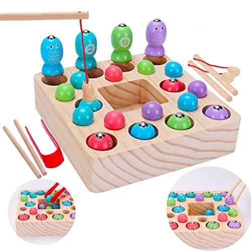 Montessori Toys for Toddlers Wooden Fishing Game Fine Motor Skill Autism  Toys Occupational Therapy Learning Magnet Fishing Pole Clamp Chopsticks