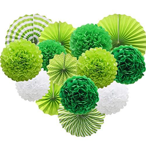 Green Hanging Paper Party Decorations, Round Paper Fans Set Paper Pom Poms Flowers for Birthday Wedding Graduation Baby Shower Events Accessories - Decotree.co Online Shop