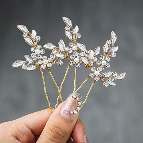Leaf Bride Wedding Hair Pins Crystal Bridal Head Dress Pearl Hair Accessories for Women and Girls (Pack of 3) (C Gold) - Decotree.co Online Shop