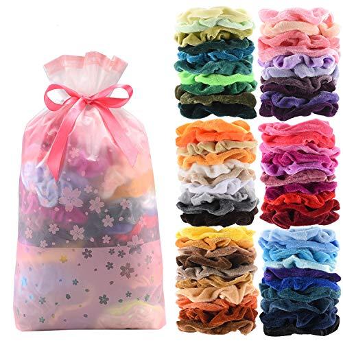 60 Pcs Premium Velvet Hair Scrunchies Hair Bands for Women or Girls Hair Accessories with Gift Bag,Great Gift for Holiday Seasons - Decotree.co Online Shop