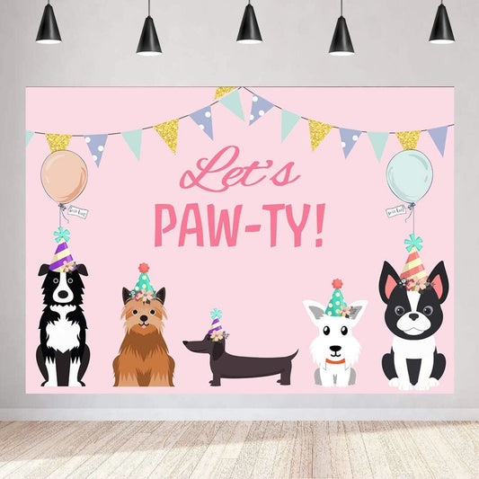 7x5ft Puppy Dog Happy Birthday Themed Backdrops Pet Pink Girl Photography Backdrop - Decotree.co Online Shop