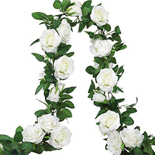 AGEOMET 3pcs 19.5ft White Rose Garland for Wedding Decorations, Fake Flower Vines Artificial Floral Garland for Engagement Ceremony Reception Decor - Decotree.co Online Shop