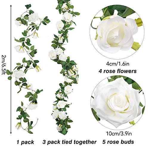 AGEOMET 3pcs 19.5ft White Rose Garland for Wedding Decorations, Fake Flower Vines Artificial Floral Garland for Engagement Ceremony Reception Decor - Decotree.co Online Shop