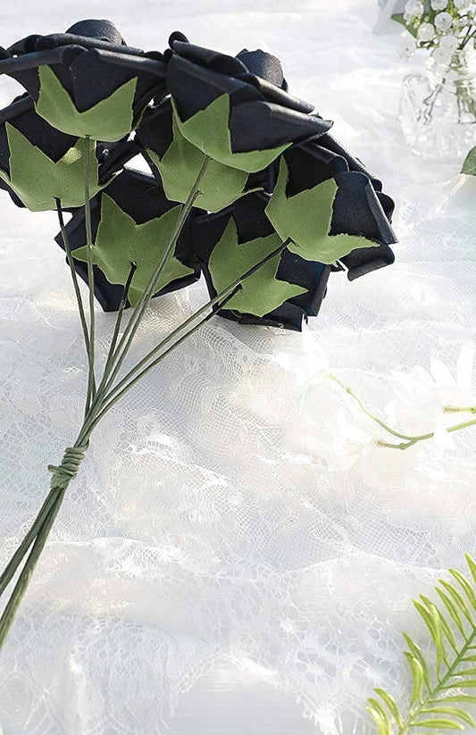 Artificial Flowers Real Looking Navy Blue Foam Fake Roses with Stems for DIY Wedding Bouquets Bridal Shower Centerpieces - Decotree.co Online Shop