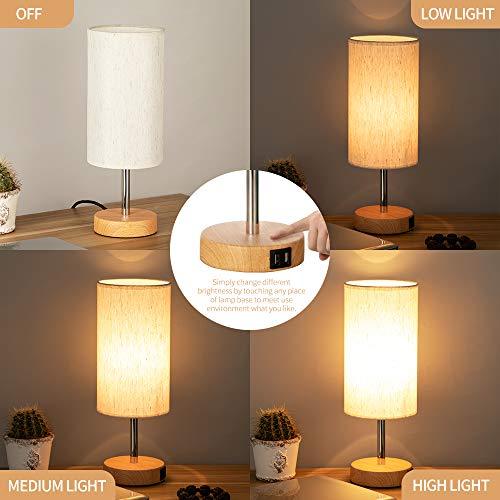Bedside Lamp with USB Port - Touch Control Table Lamp for Bedroom Wood 3 Way Dimmable Nightstand Lamp - Decotree.co Online Shop