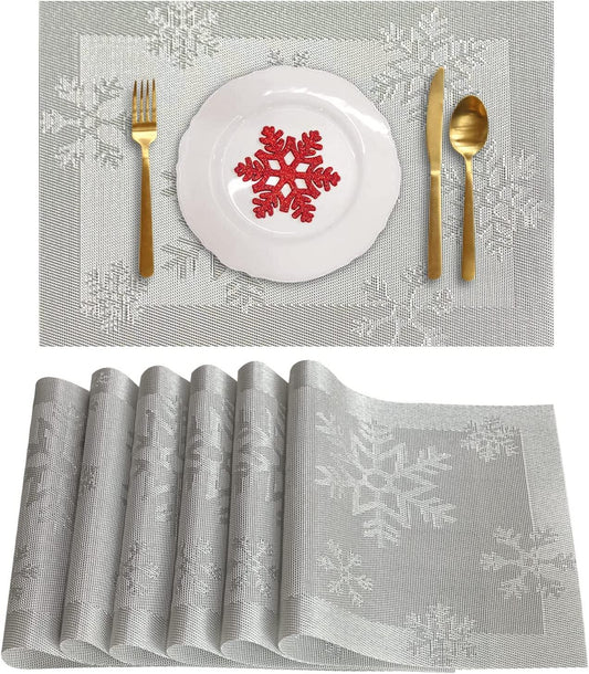 Christmas Placemats Set of 6 Woven Vinyl Non-Slip Placemats Washable Table Mats Anti-Skid Placemats for Kitchen Table - Decotree.co Online Shop