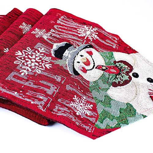 Christmas Table Runner Decoration, 13x70 inch Snowman Snowflake Embroidered Tablecloth, for Farmhouse Holiday Parties Dining Room Home Decor - Decotree.co Online Shop