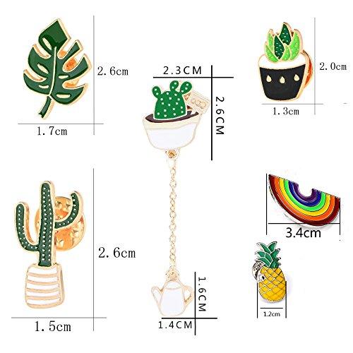 Cute Enamel Lapel Pin Set, 6pcs Cartoon Brooch Pin Badges for Clothes Bags Backpacks - Rainbow Cactus Succulent Leaves Pineapple - Decotree.co Online Shop