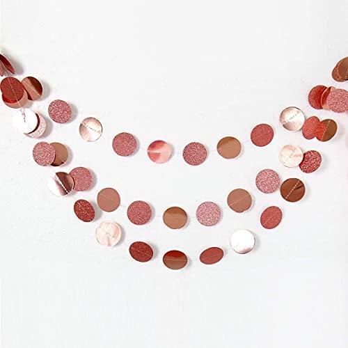 Glitter Rose Gold Circle Dots Garland Party Decorations Paper Polka Dots Hanging Streamer String Bunting Banner Backdrop Background Decor - Decotree.co Online Shop