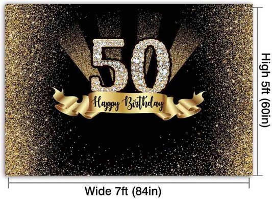 Gold and Black 50th Birthday Photography Backdrop Golden Glitter Diamonds Shiny Background - Decotree.co Online Shop