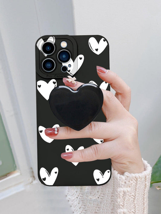 Heart Pattern Clear Phone Case With Stand-Out Phone Grip - Decotree.co Online Shop