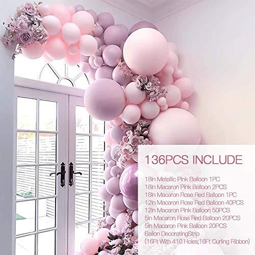Macaron Pink Balloon Kit 136PCS 18In 12In 5In Macaron Rose Red Metallic Pink Balloon Arch Garland - Decotree.co Online Shop