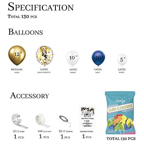 Navy Blue and Gold Balloons 130 Pcs 12 Inch Confetti Balloons White Latex Balloon Garland Kit with Balloon Accessories - Decotree.co Online Shop