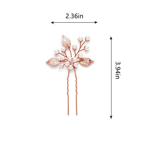 Pearl Bride Wedding Hair Pins Leaf Bridal Head Piece Flower Hair Accessories for Women and Girls (Pack of 3) (Rose Gold) - Decotree.co Online Shop