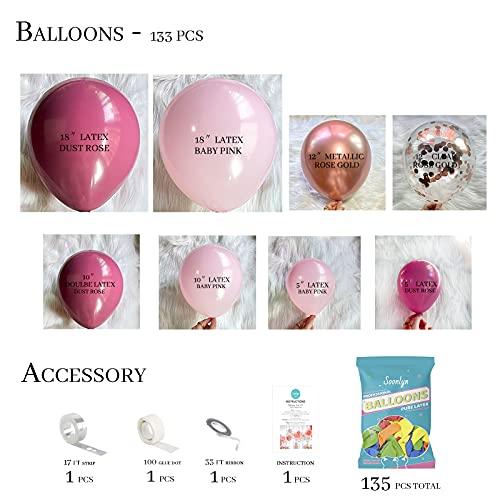 Pink Balloons Garland 135 Pcs 18 In 12 In 5 In, Dust Rose Gold Metallic Confetti Latex Balloons Arch Kit for Party Decorations - Decotree.co Online Shop