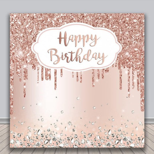 Pink Rose Golden Birthday Party Backdrop Glitter Diamonds Happy Birthday Background - Decotree.co Online Shop