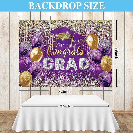 Purple and Gold Graduation Backdrop for Girl Boy Photography Master Congratulations Congrats Grad Class of 2023 - Decotree.co Online Shop