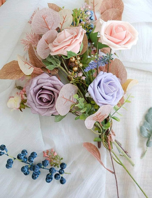 Real Looking Artificial Flowers Blush Foam Fake Roses with Stems for DIY Wedding Bouquets Pink Bridal Shower Centerpieces - Decotree.co Online Shop