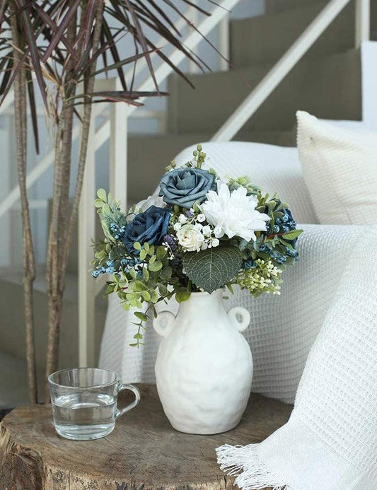 Real Looking Dusty Blue Foam Fake Roses with Stems for DIY Wedding Bouquets Bridal Shower Centerpieces Artificial Flowers - Decotree.co Online Shop