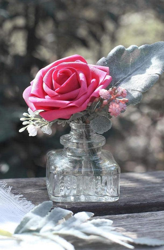 Real Looking Fuchsia Foam Fake Roses with Stems for DIY Wedding Bouquets Bridal Shower Centerpieces - Decotree.co Online Shop