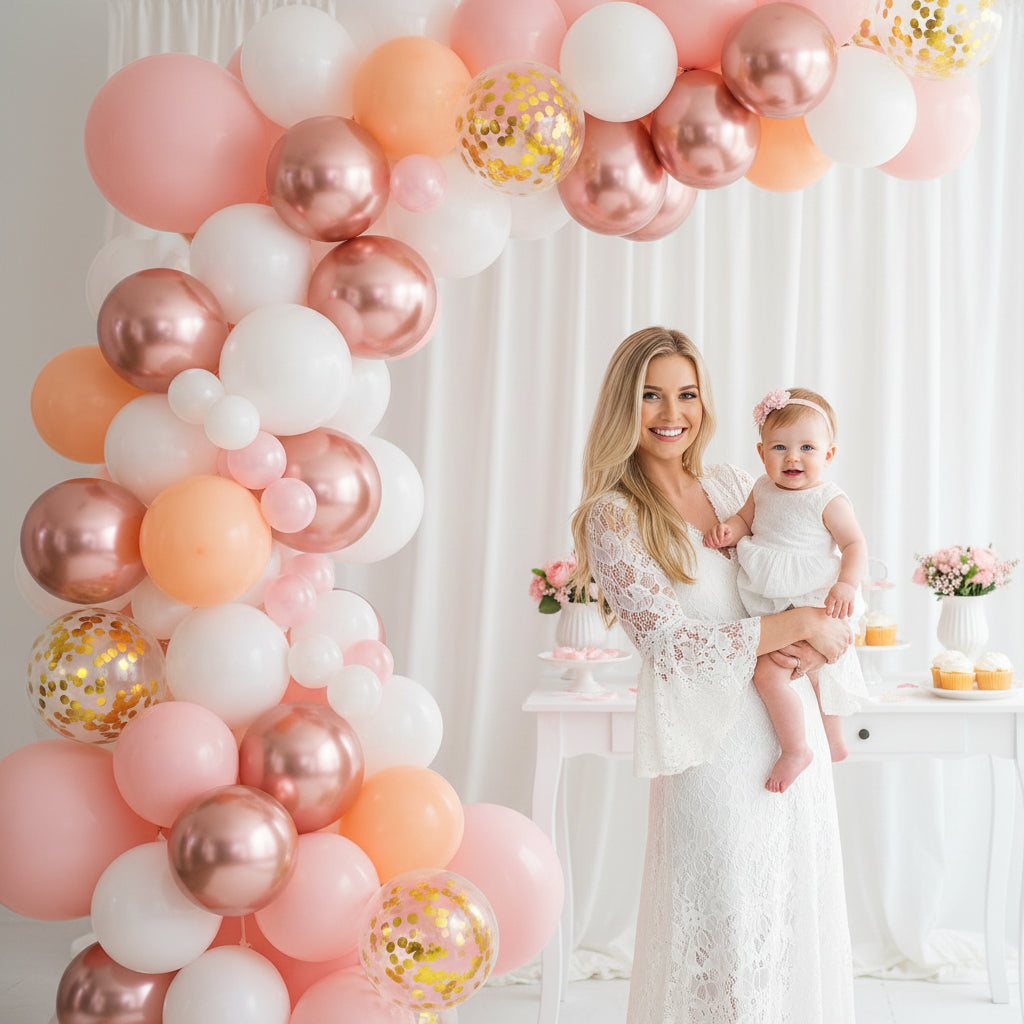 Rose Gold Balloon Garland Arch Kit, 152 Pieces Rose Gold Pink White and Gold Confetti Latex Balloons - Decotree.co Online Shop