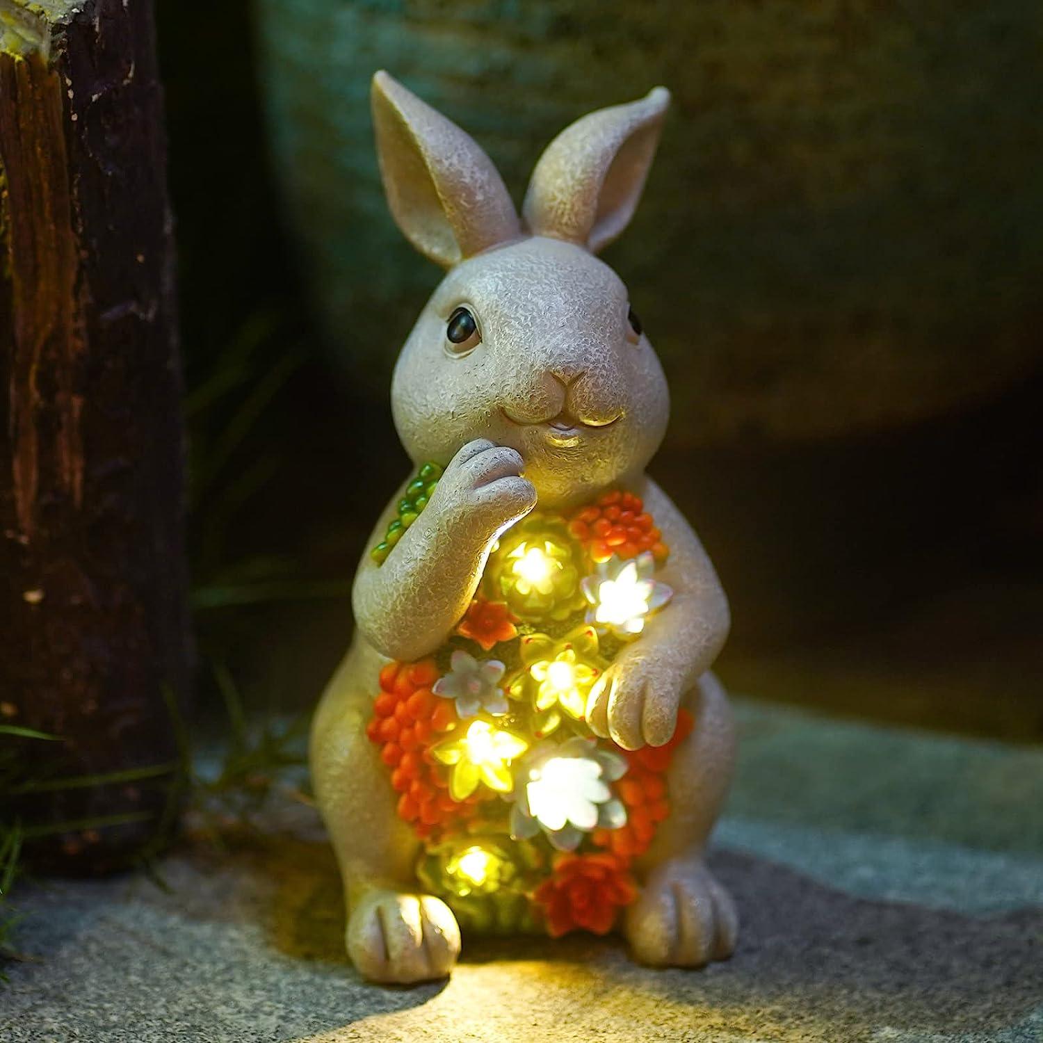 solar succulent turtle Solar Bunny Garden Statue With Succulents & 7 Led Lights Stock Preferred