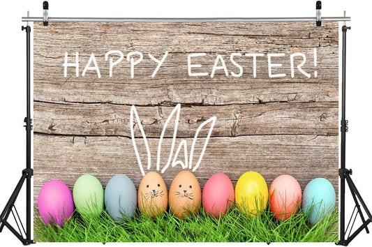 Spring Happy Easter Theme Photography Backdrop Easter Backdrop Easter Eggs Grass Plank Backdrop - Decotree.co Online Shop