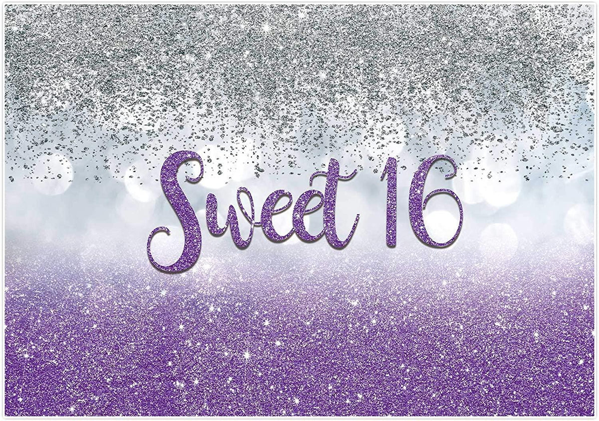 Sweet 16 Purple Glitter Backdrop - 7x5ft Photography Background For Birthday Parties & Photo Booths