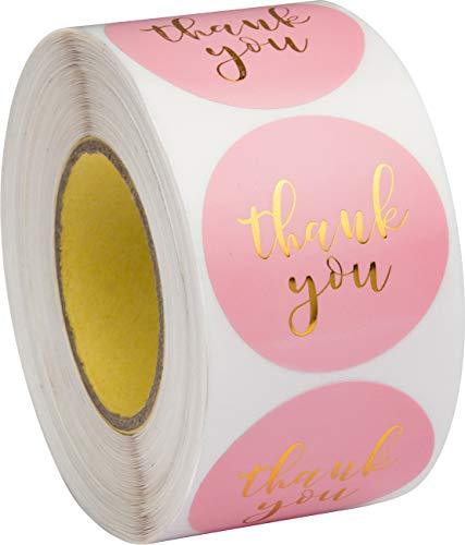 Thank You Stickers with Gold Foil | 1.5 inches | 500 Pink Stickers for Company Gifts & Birthday Party Favors - Decotree.co Online Shop