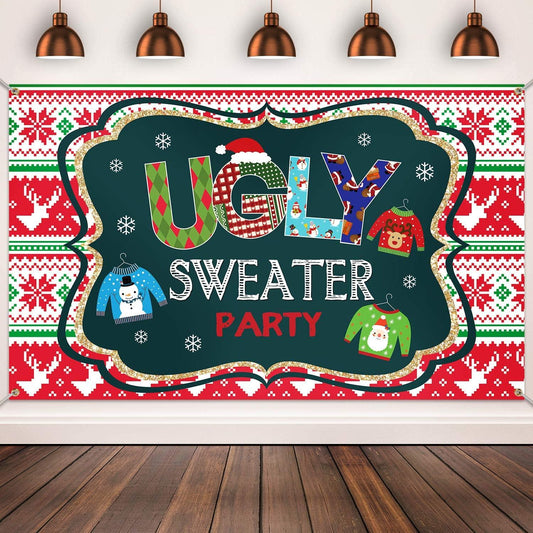 Ugly Sweater Party Supplies Large Fabric Red and Green Ugly Xmas Sweater Party Backdrop for Ugly Sweater - Decotree.co Online Shop