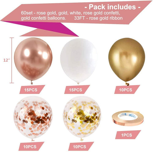 White Gold Balloons and Gold Confetti Balloons Garland for Wedding Bridal Baby Shower Birthday Graduation - Decotree.co Online Shop