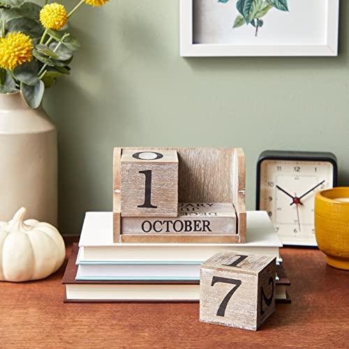 Wooden Date Block Perpetual Calendar for Desk, Office, Teachers, Decor (5 x 4 inch) - Decotree.co Online Shop