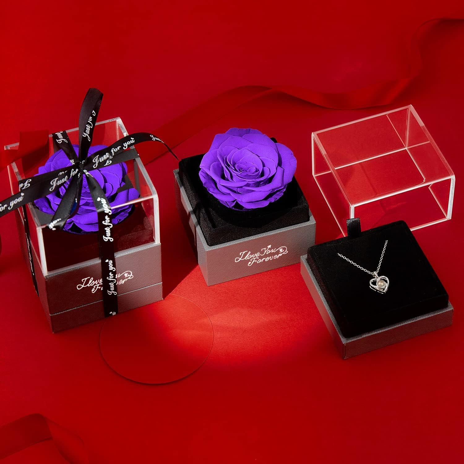 Preserved Red Real Rose with I Love You Necklace -Eternal Flowers Rose Gifts for Mom Wife - Decotree.co Online Shop