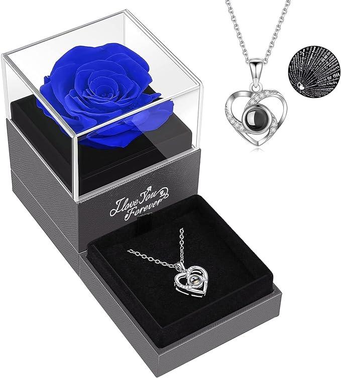 Preserved Red Real Rose with I Love You Necklace -Eternal Flowers Rose Gifts for Mom Wife - Decotree.co Online Shop