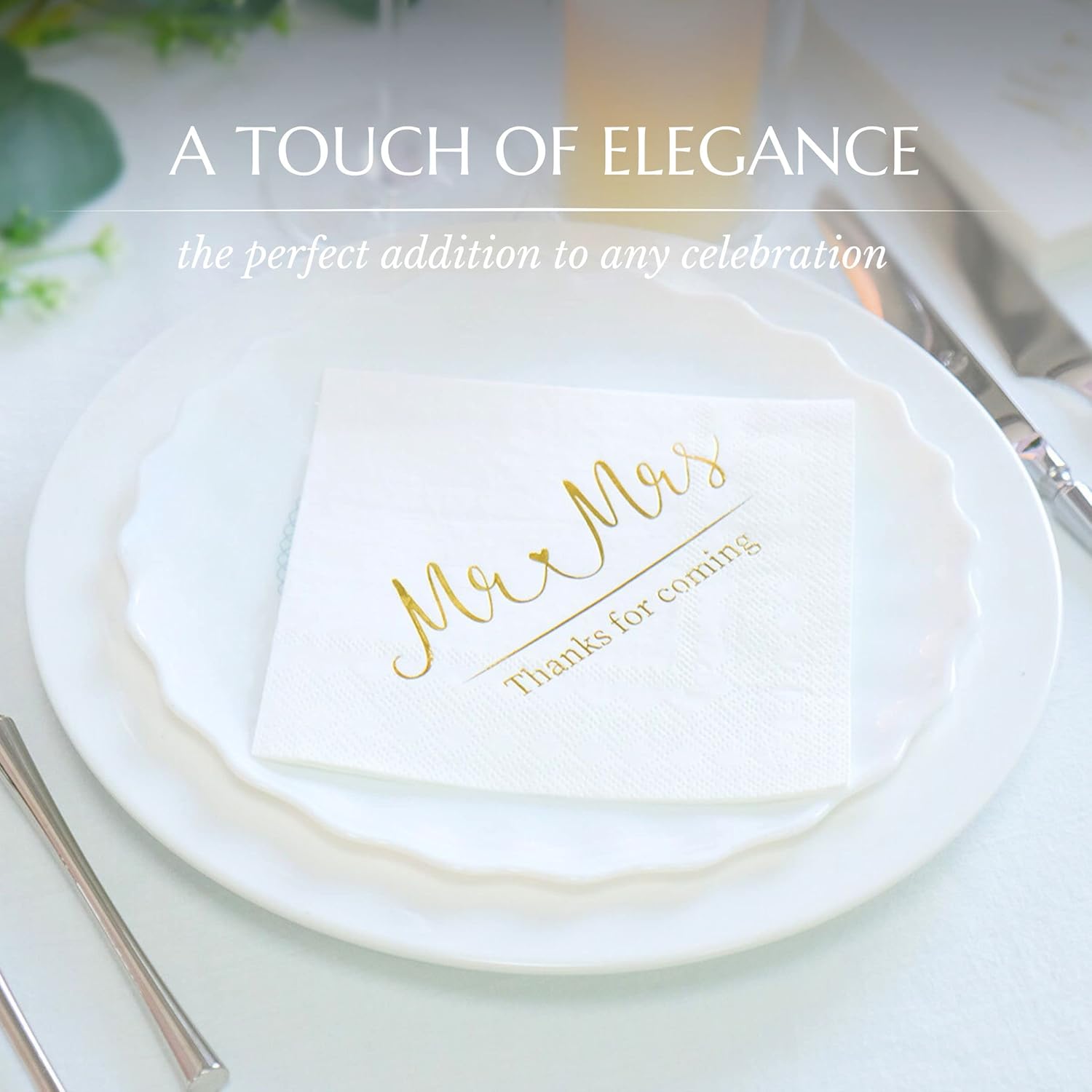 White and Gold Wedding Napkins for Reception Cocktail Napkins for Wedding