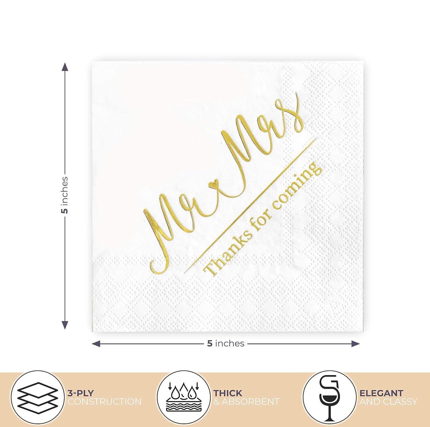 White and Gold Wedding Napkins for Reception Cocktail Napkins for Wedding