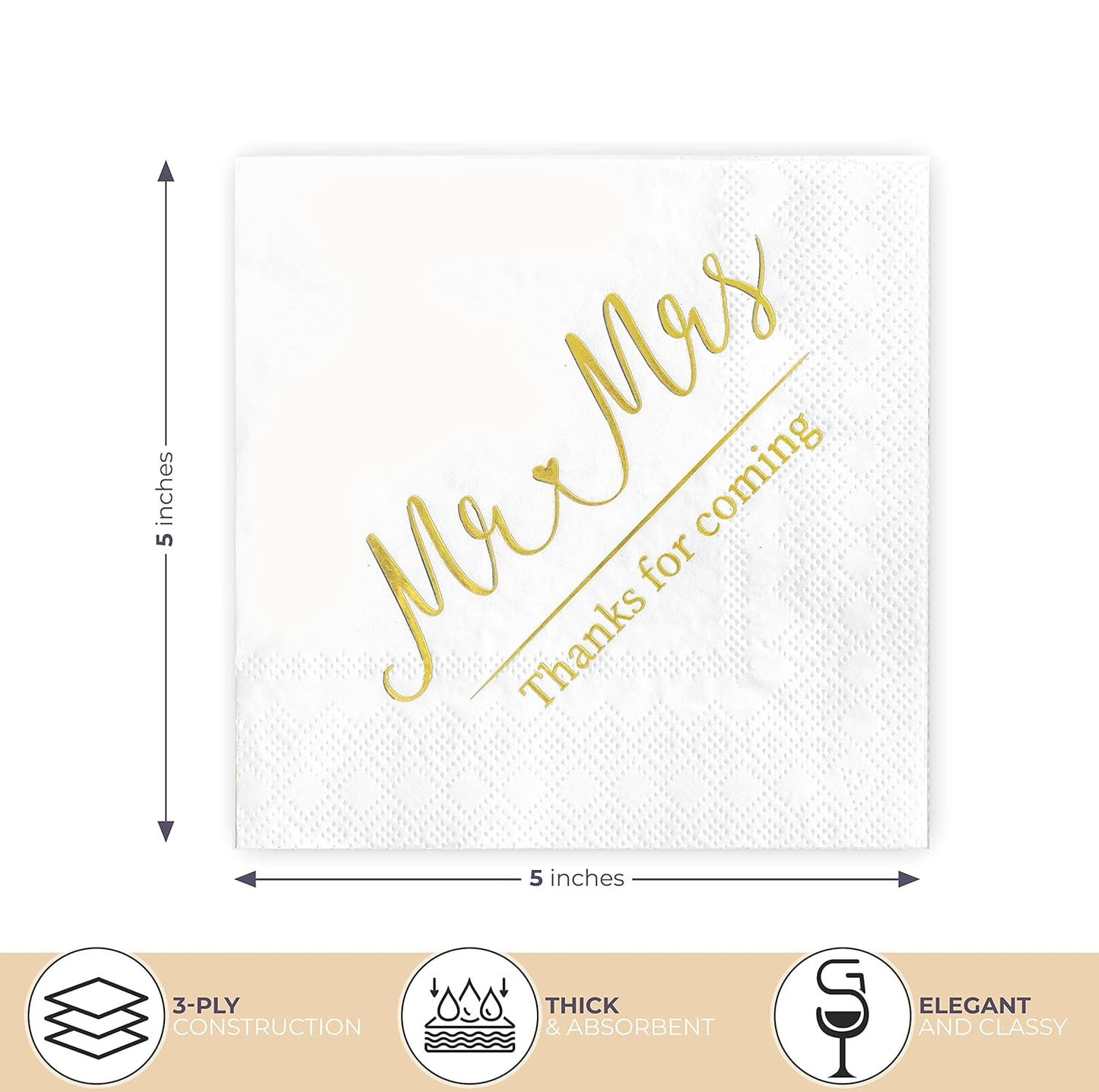 White and Gold Wedding Napkins for Reception Cocktail Napkins for Wedding