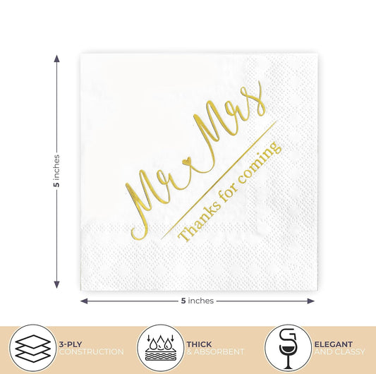 White and Gold Wedding Napkins for Reception Cocktail Napkins for Wedding