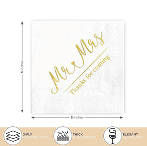 White and Gold Wedding Napkins for Reception Cocktail Napkins for Wedding