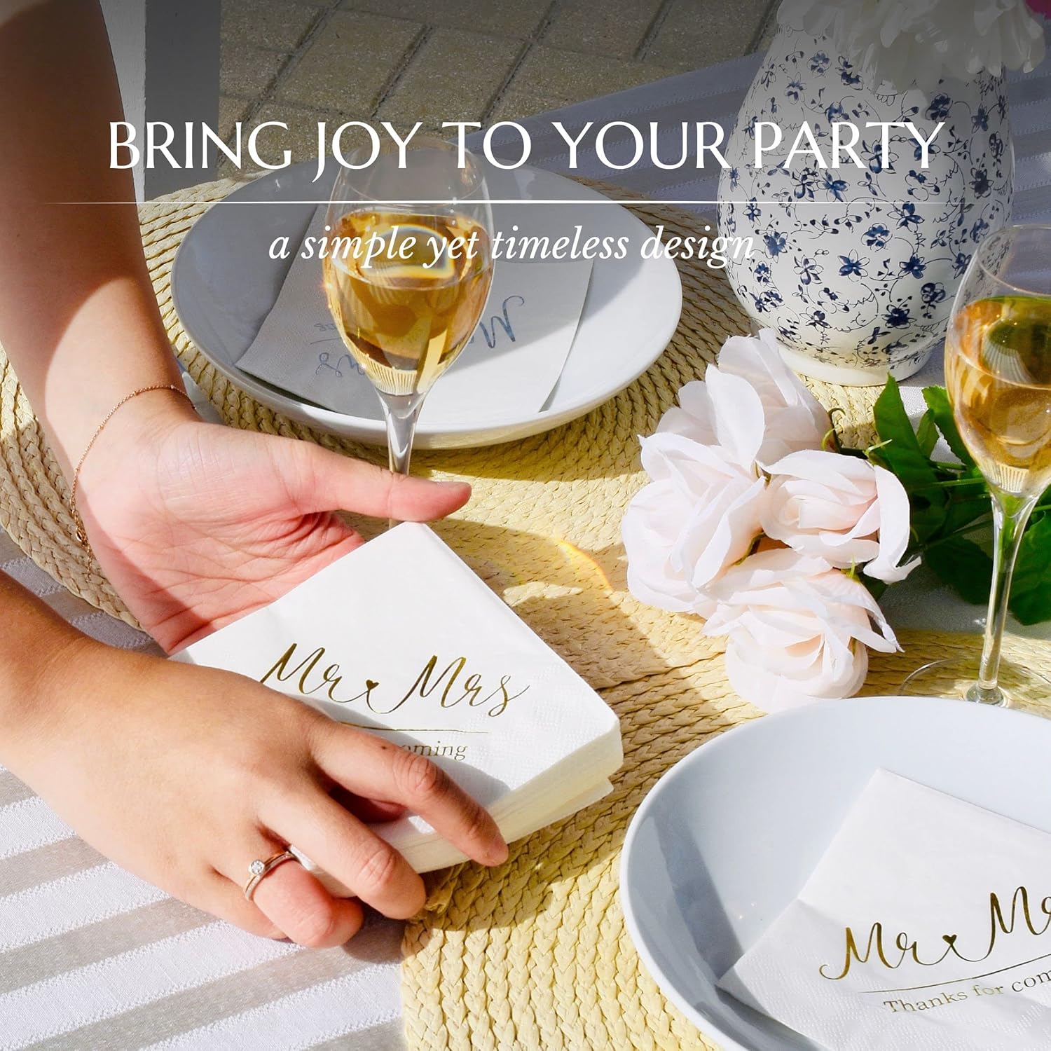 White and Gold Wedding Napkins for Reception Cocktail Napkins for Wedding