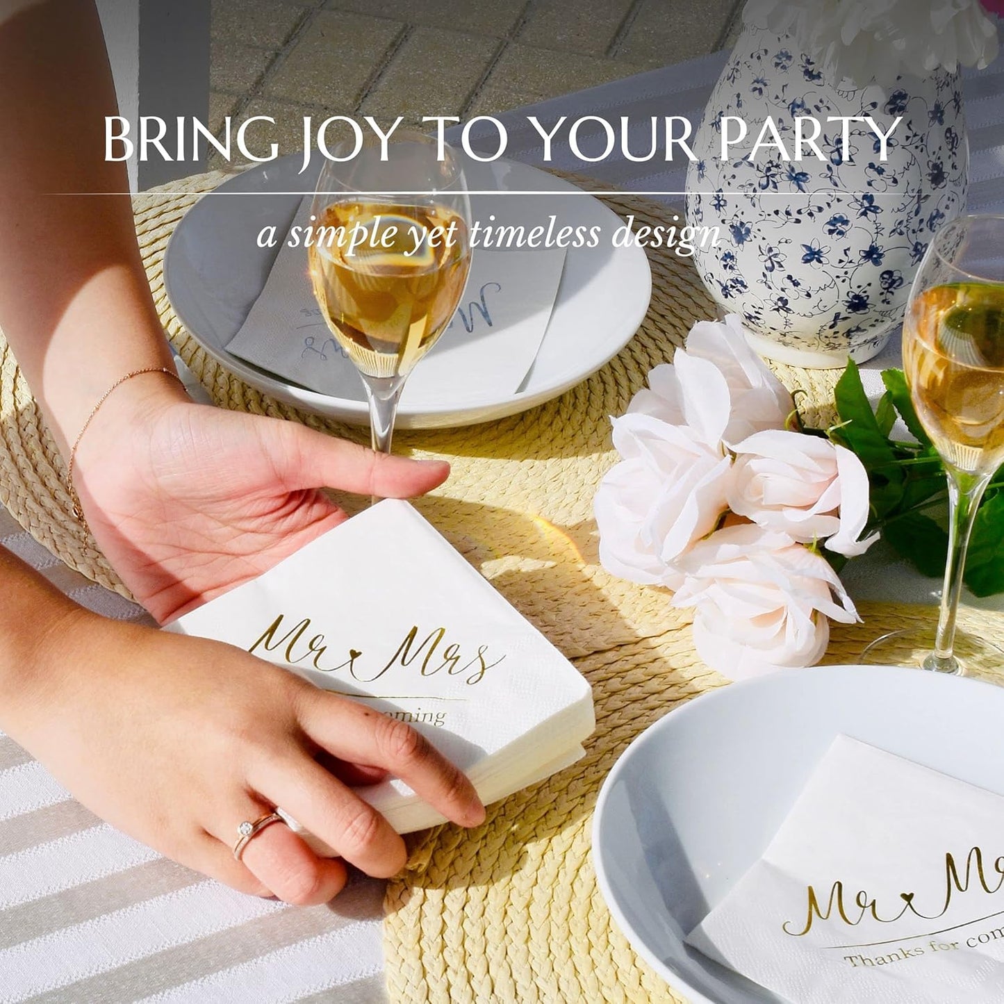 White and Gold Wedding Napkins for Reception Cocktail Napkins for Wedding