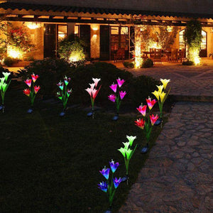 Outdoor Solar Lights, 4 Pack Solar Garden Lights with Bigger Lily Flowers, Waterproof 7 Color Changing Outdoor Lights - Decotree.co Online Shop