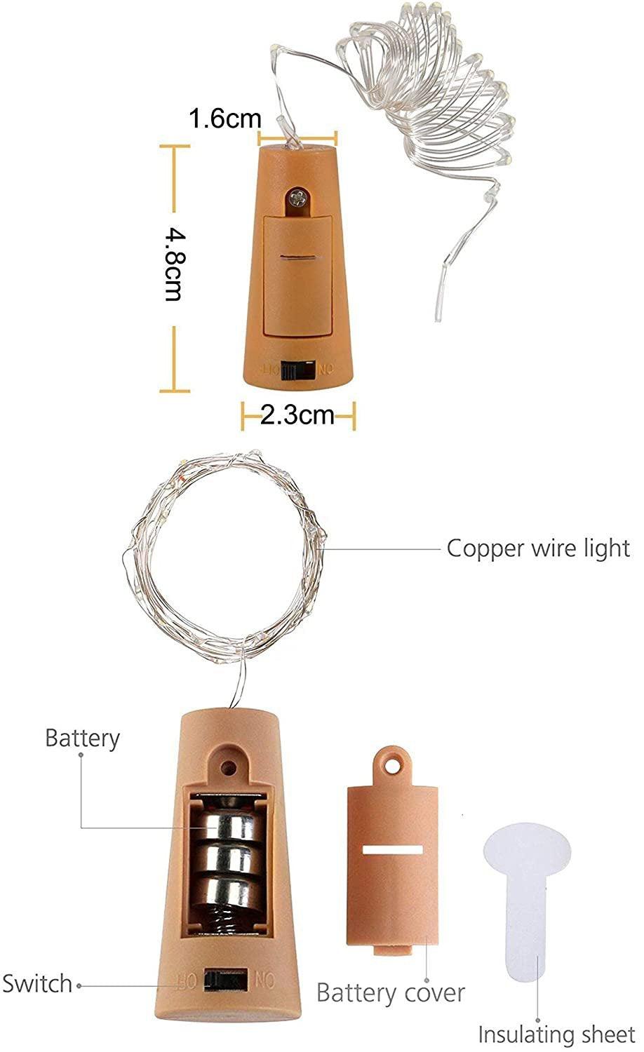 10 LED/ 40 Inches Battery Operated Cork Shape Copper Wire Colorful Fairy Mini String Lights - Decotree.co Online Shop
