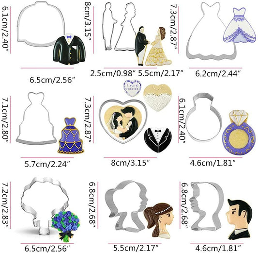 10 Set Wedding Groom Bride Cookie Cutter Stainless Steel Biscuit Baking Mold - Decotree.co Online Shop